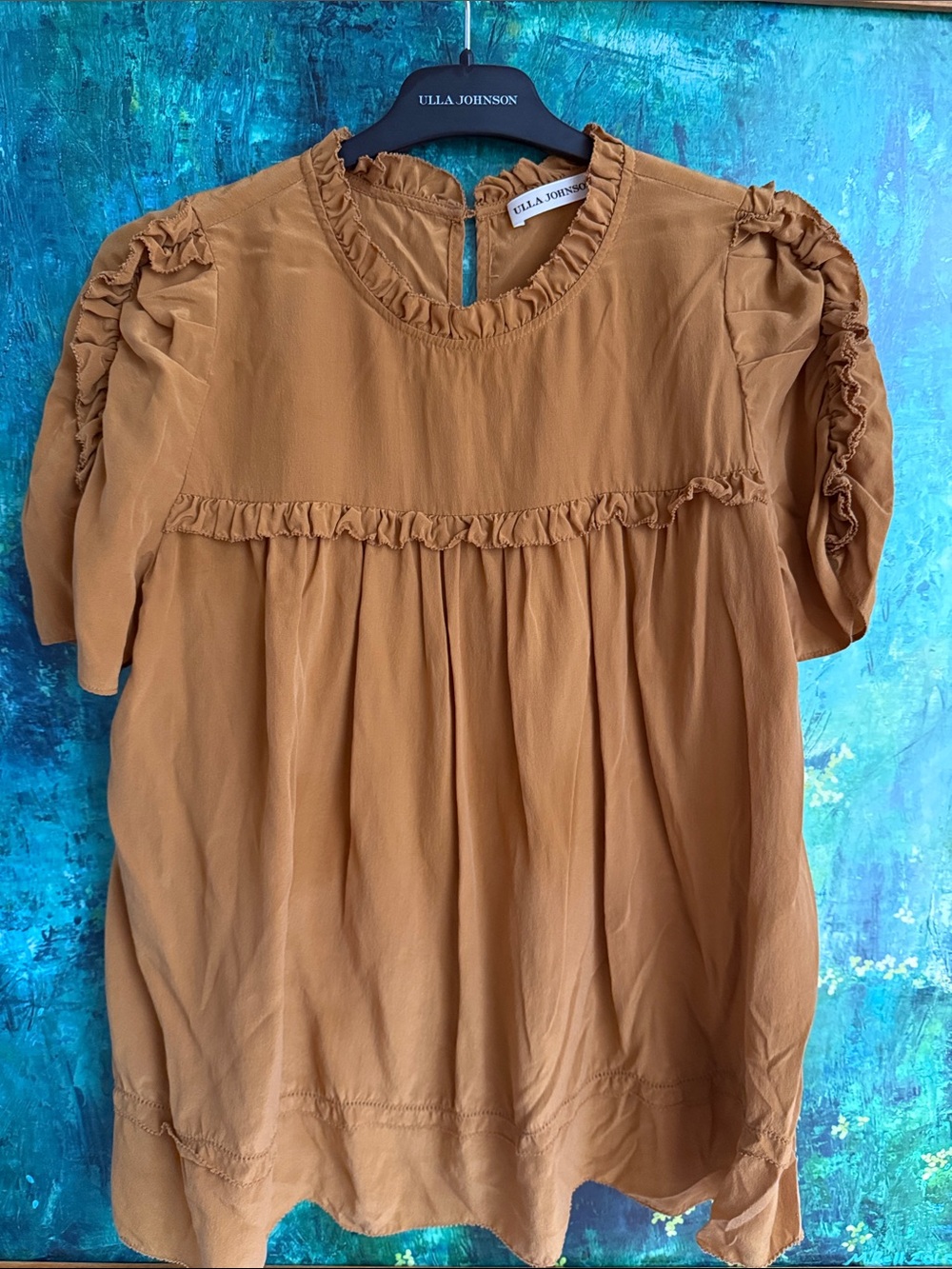 Ulla Johnson Mustard Ruffle-Detail Short Sleeve Blouse